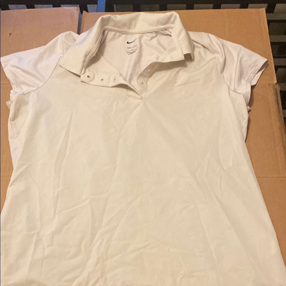 Nike White Fitted Button Down Shirt golf shirt size L
